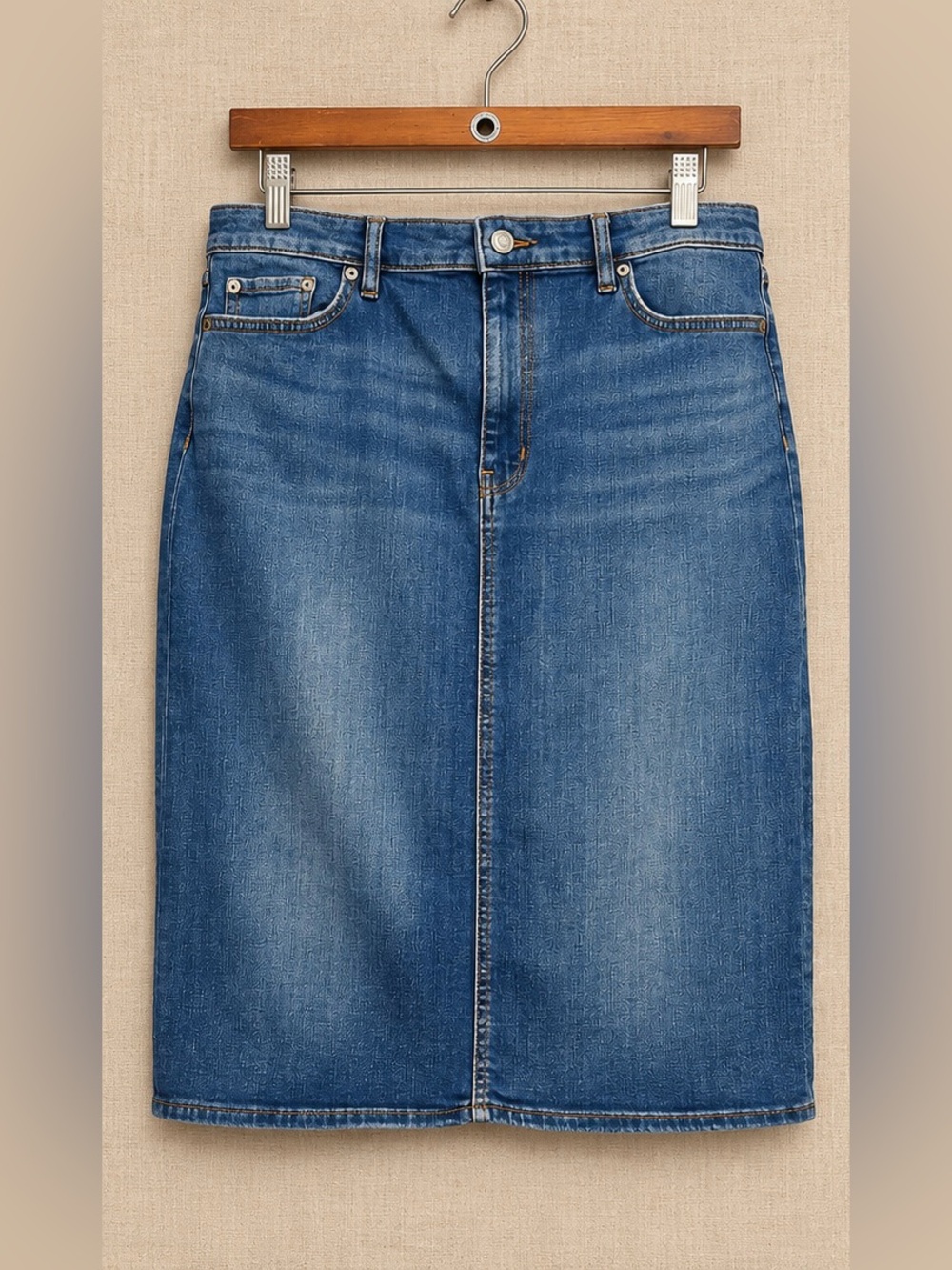 Lauren Ralph Lauren Denim Skirt Size 16 Blue Cotton Blend Pencil Knee Length - Picture 2 of 8